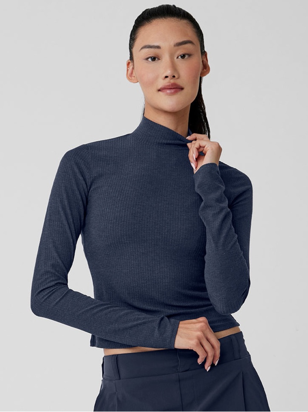 ALO Ribbed Sea Coast Mockneck Long Sleeve in Navy - XS - Picture 1 of 5